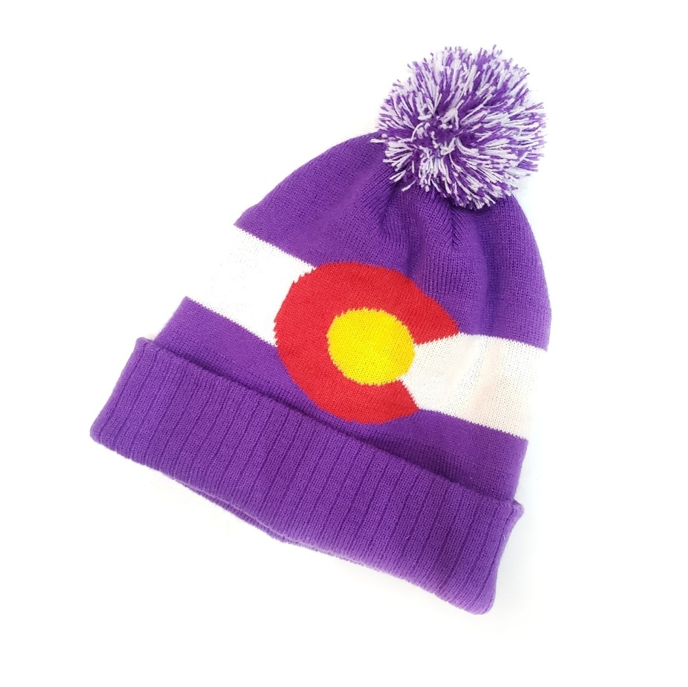 Colorful Colorado Ski Beanie Pom Pom Hat Cap